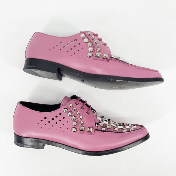 Prada Pink Studded Leather Oxford Lace Up Shoes with Silver Hardware IT 36 - Picture 4 of 13